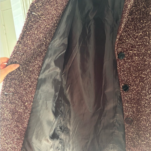 Women's Burgundy Tweed Coat - Classic Long Jacket - Picture 8 of 10